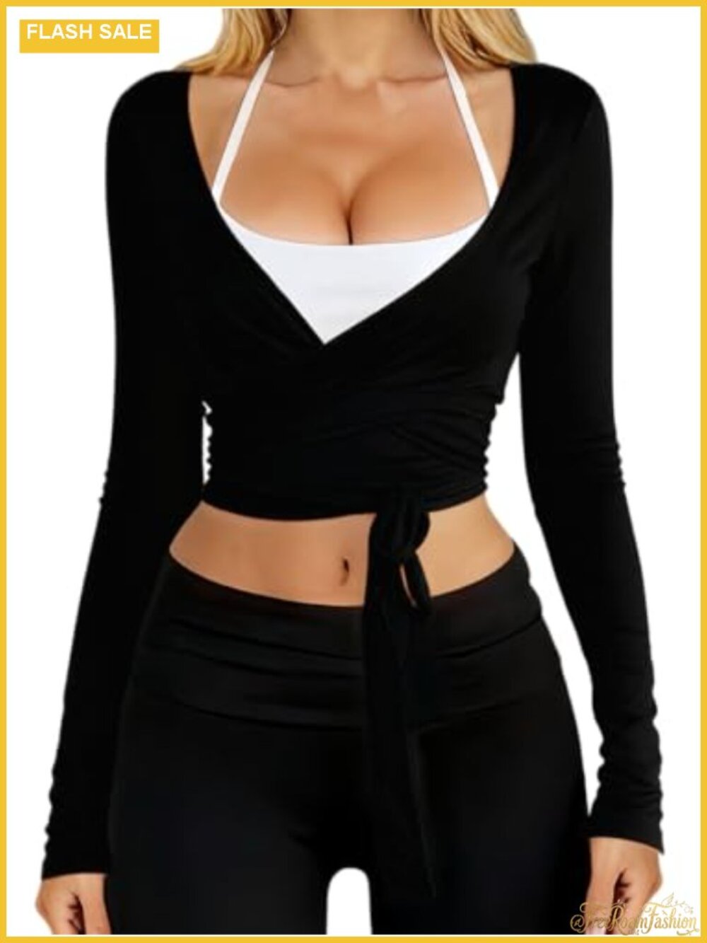 Danysu V Neck Wrap Top Long Sleeve Ballet Pilates Workout Shirt